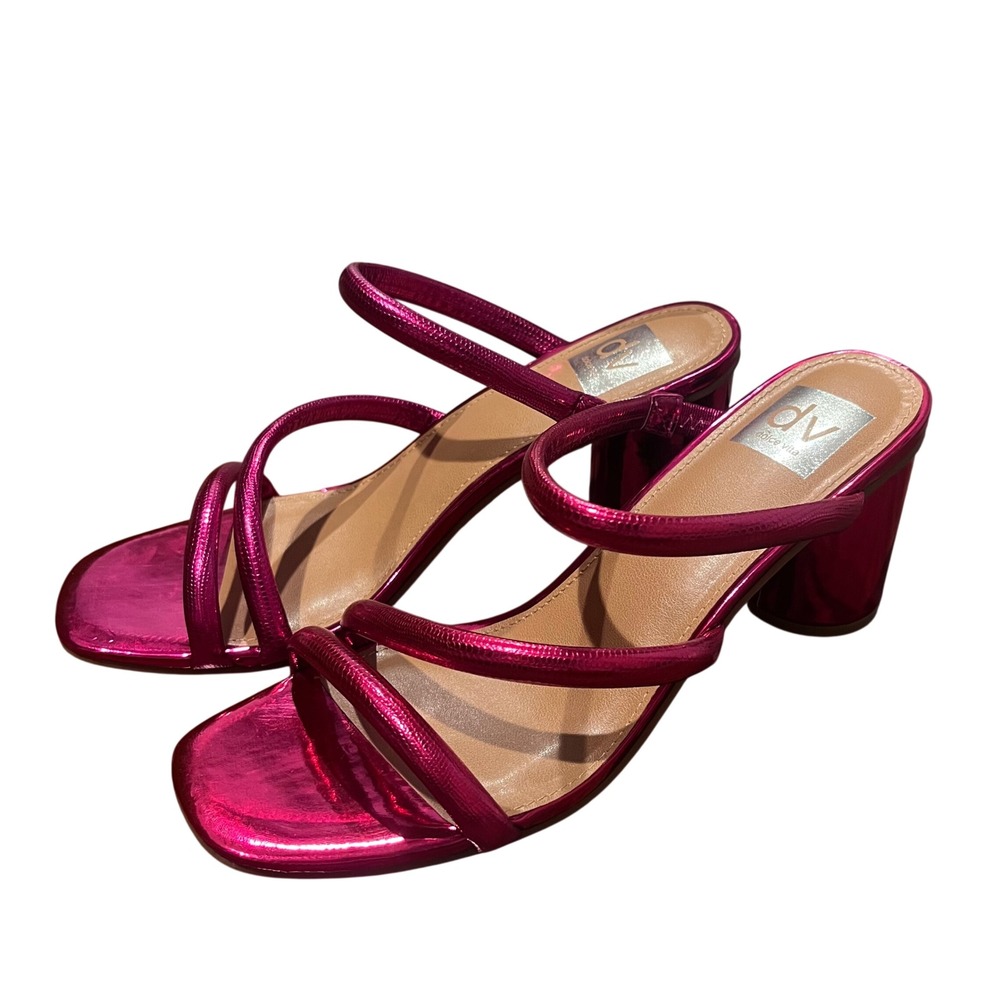 DV by Dolce Vita Mona Pink Metallic Strappy Block Heel Sandals Women's 9 NEW